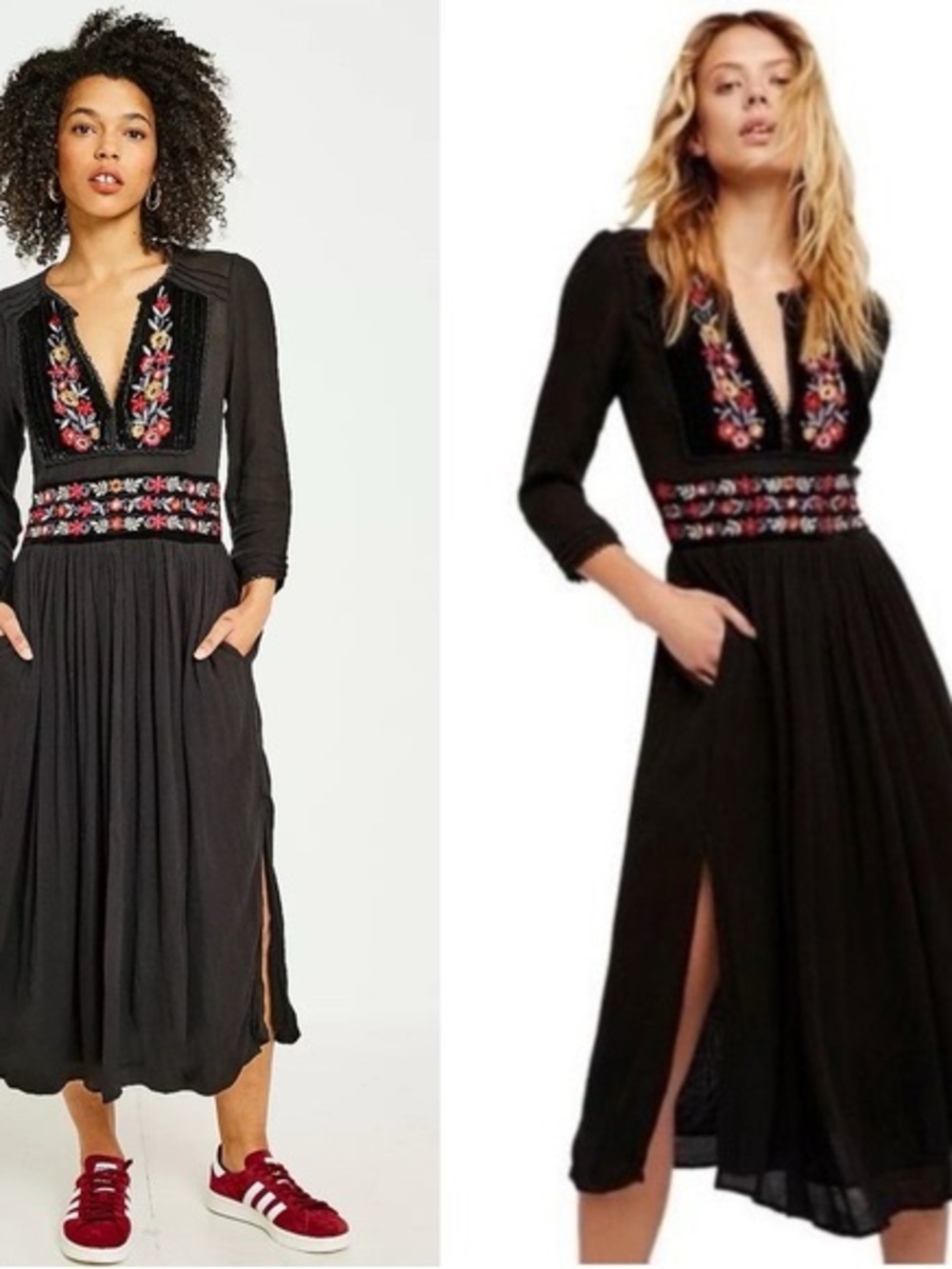 Free People Flora Midi Dress Embroidered Floral Beachy Boho XS - Picture 2 of 7